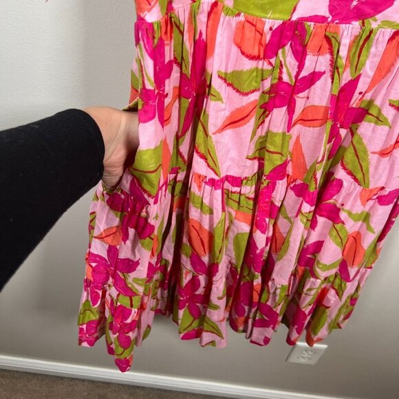 Taylor Lawn Mini Dress Size Small Pink Floral Tropical Vacation Resort Flutter - Picture 9 of 12